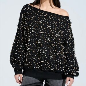 AKIRA Black Off-the-Shoulder Sweater with Billowy Sleeves